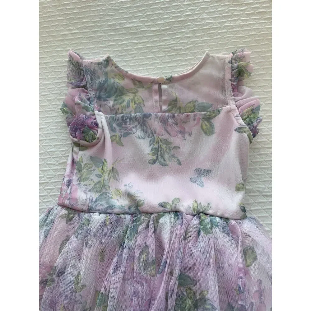 Zenzi Floral High Low Tulle Formal Girl Dress Size XS 4/5 Pink Garden Fairy EUC - Picture 5 of 14